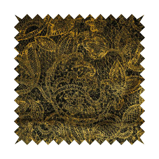 Floral Full Pattern Soft Velvet Black Yellow Gold Colour Upholstery Fabric JO-1197