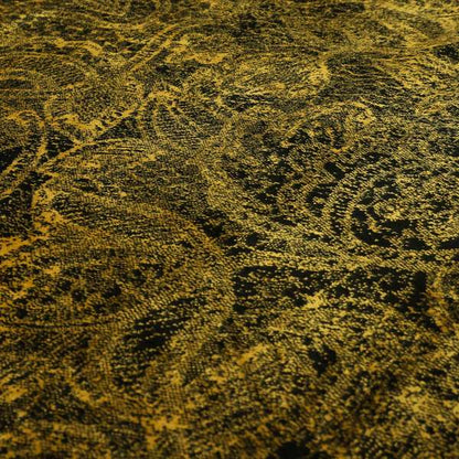 Floral Full Pattern Soft Velvet Black Yellow Gold Colour Upholstery Fabric JO-1197 - Roman Blinds