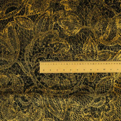 Floral Full Pattern Soft Velvet Black Yellow Gold Colour Upholstery Fabric JO-1197 - Roman Blinds