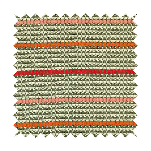 Horizontal Striped Pattern Brown White Orange Pink Red Colour Upholstery Fabric JO-1199