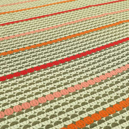 Horizontal Striped Pattern Brown White Orange Pink Red Colour Upholstery Fabric JO-1199 - Made To Measure Curtains