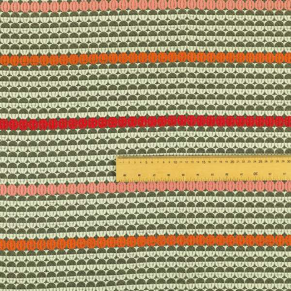 Horizontal Striped Pattern Brown White Orange Pink Red Colour Upholstery Fabric JO-1199 - Roman Blinds