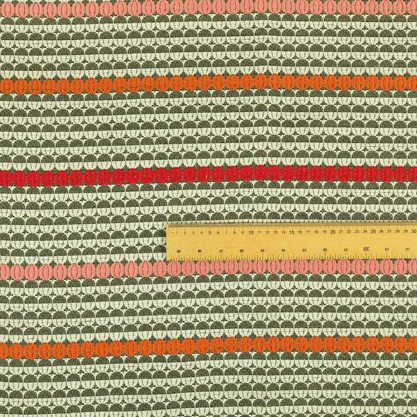 Horizontal Striped Pattern Brown White Orange Pink Red Colour Upholstery Fabric JO-1199 - Handmade Cushions
