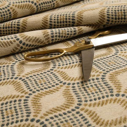 Geometric Yellow Teal Eye Pattern Chenille Upholstery Fabric JO-12 - Roman Blinds