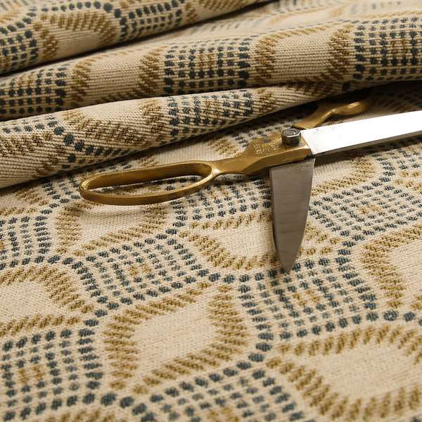 Geometric Yellow Teal Eye Pattern Chenille Upholstery Fabric JO-12 - Handmade Cushions