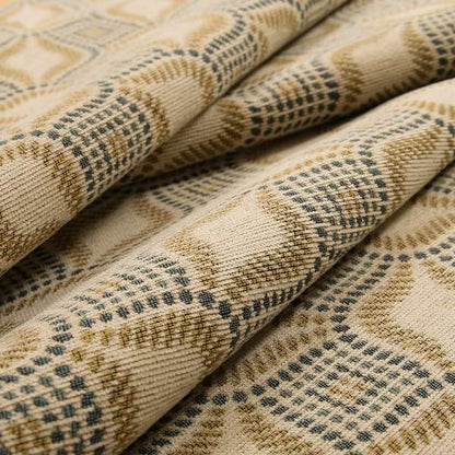 Geometric Yellow Teal Eye Pattern Chenille Upholstery Fabric JO-12 - Roman Blinds