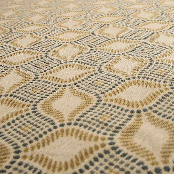 Geometric Yellow Teal Eye Pattern Chenille Upholstery Fabric JO-12 - Roman Blinds