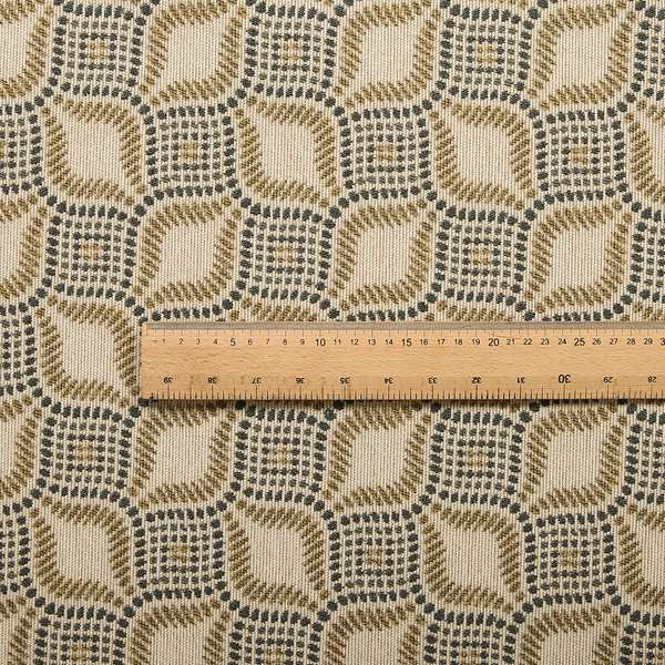 Geometric Yellow Teal Eye Pattern Chenille Upholstery Fabric JO-12 - Roman Blinds