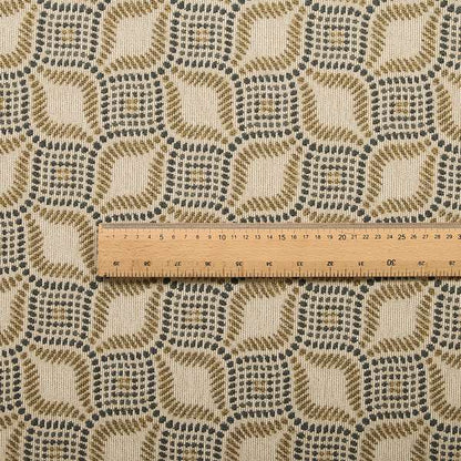 Geometric Yellow Teal Eye Pattern Chenille Upholstery Fabric JO-12