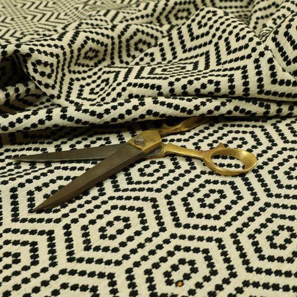 Black Colour Modern Geometric Pattern Chenille Upholstery Fabric JO-1200 - Made To Measure Curtains