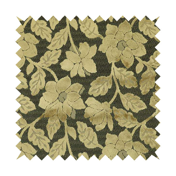 Floral Pattern In Golden Brown Velvet Material Furnishing Upholstery Fabric JO-1202 - Roman Blinds