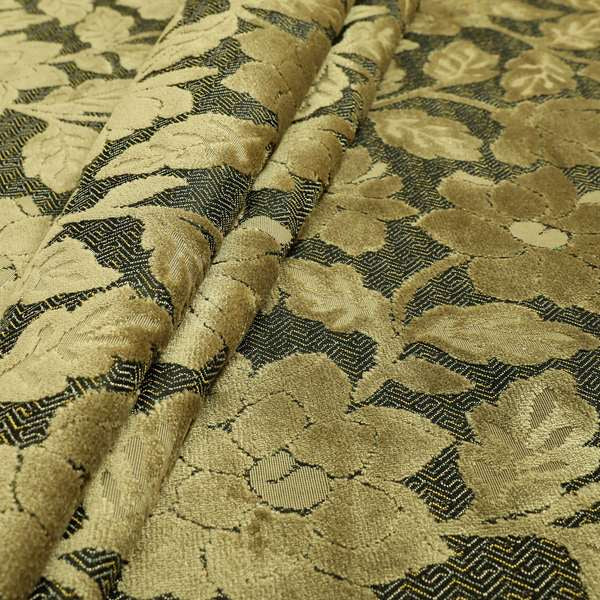 Floral Pattern In Golden Brown Velvet Material Furnishing Upholstery Fabric JO-1202 - Roman Blinds