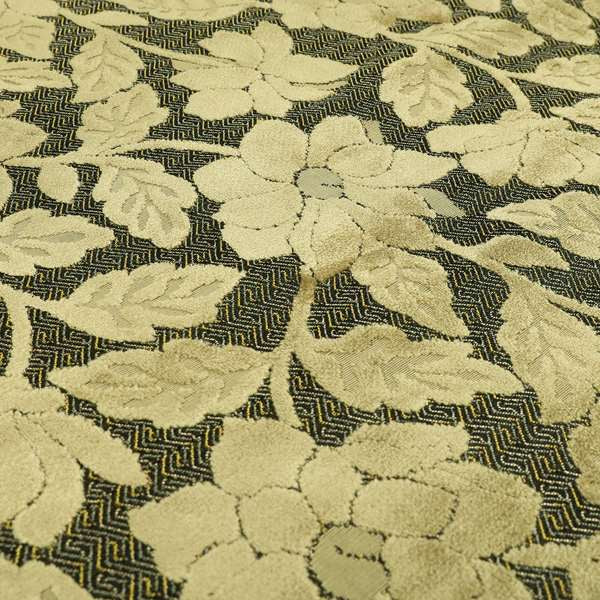 Floral Pattern In Golden Brown Velvet Material Furnishing Upholstery Fabric JO-1202 - Roman Blinds