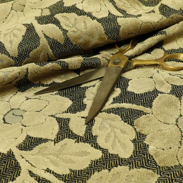 Floral Pattern In Golden Brown Velvet Material Furnishing Upholstery Fabric JO-1202 - Roman Blinds