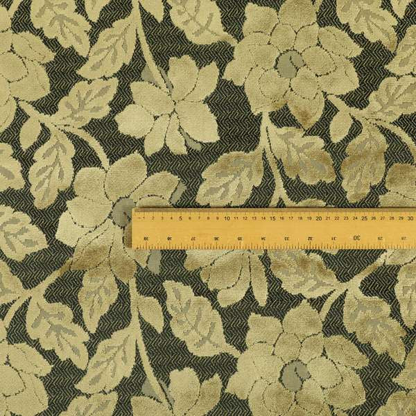 Floral Pattern In Golden Brown Velvet Material Furnishing Upholstery Fabric JO-1202 - Roman Blinds