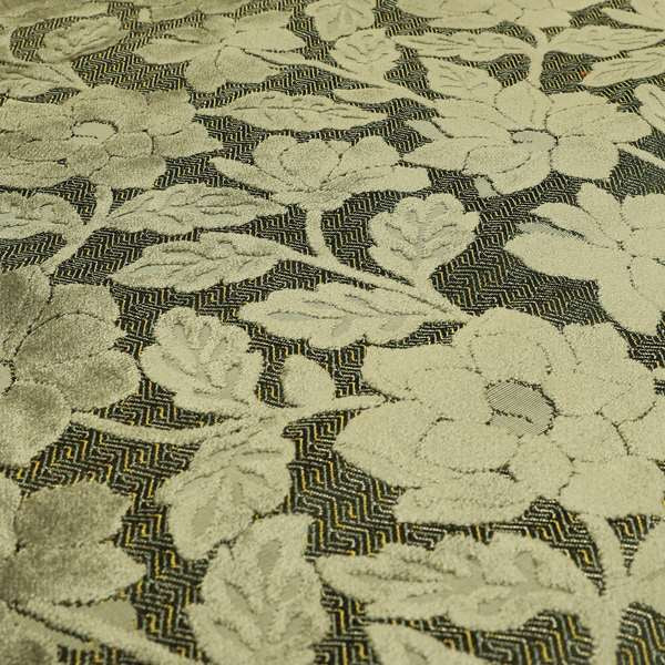 Floral Pattern In Silver Grey Velvet Material Furnishing Upholstery Fabric JO-1203 - Roman Blinds