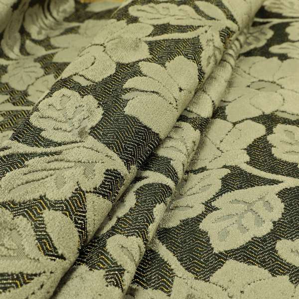 Floral Pattern In Silver Grey Velvet Material Furnishing Upholstery Fabric JO-1203 - Roman Blinds