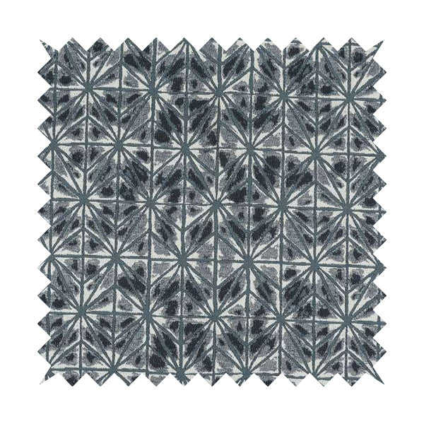 Blue Colour Geometric Star Burst Pattern In Chenille Material Upholstery Fabric JO-1206 - Roman Blinds