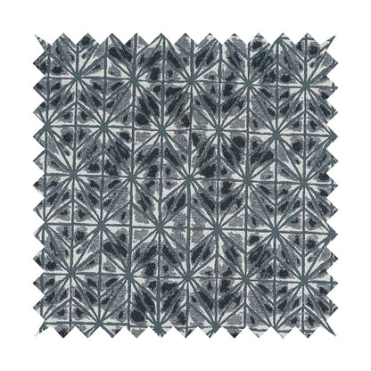 Blue Colour Geometric Star Burst Pattern In Chenille Material Upholstery Fabric JO-1206 - Handmade Cushions