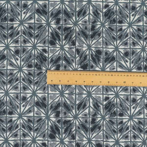 Blue Colour Geometric Star Burst Pattern In Chenille Material Upholstery Fabric JO-1206 - Roman Blinds