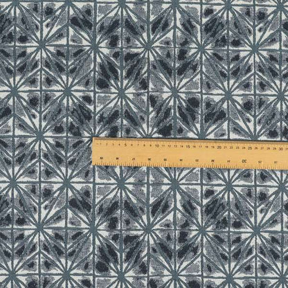 Blue Colour Geometric Star Burst Pattern In Chenille Material Upholstery Fabric JO-1206