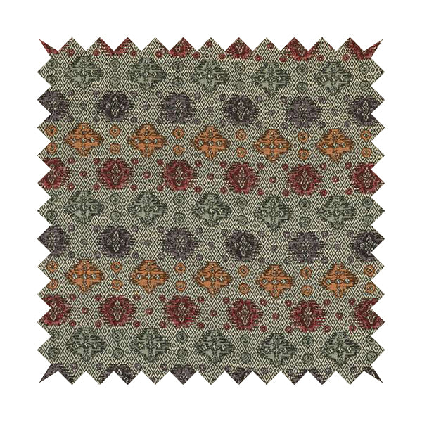 Grey Background With Multicolored Pattern Geometric Chenille Upholstery Fabric JO-1207 - Roman Blinds