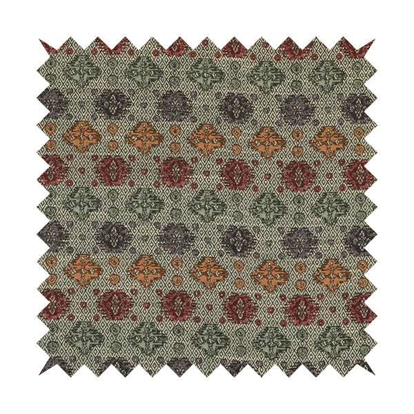 Grey Background With Multicolored Pattern Geometric Chenille Upholstery Fabric JO-1207