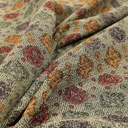 Grey Background With Multicolored Pattern Geometric Chenille Upholstery Fabric JO-1207