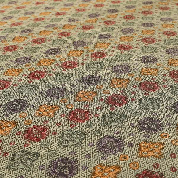 Grey Background With Multicolored Pattern Geometric Chenille Upholstery Fabric JO-1207