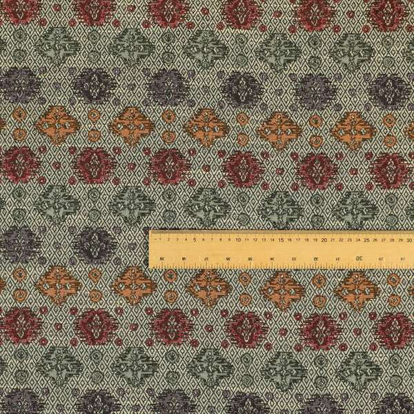 Grey Background With Multicolored Pattern Geometric Chenille Upholstery Fabric JO-1207 - Made To Measure Curtains