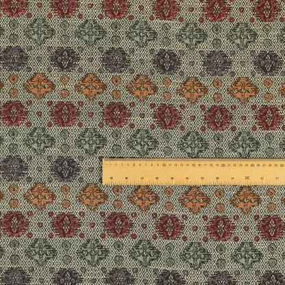 Grey Background With Multicolored Pattern Geometric Chenille Upholstery Fabric JO-1207 - Made To Measure Curtains