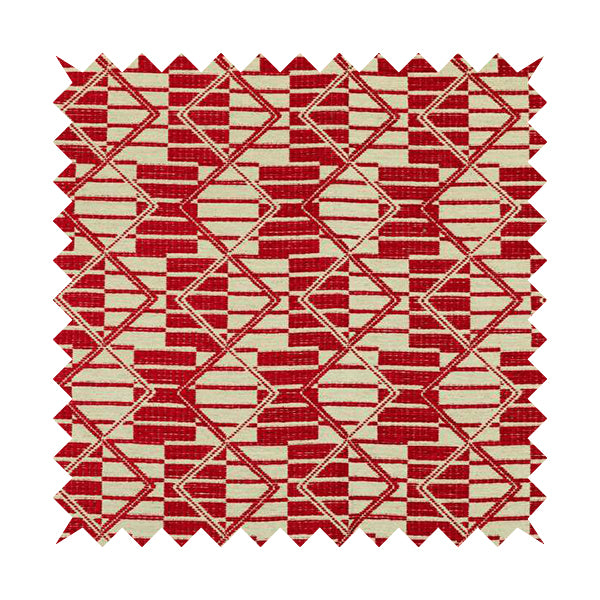 Red Colour Stripe Geometric Pattern Chenille Upholstery Fabric JO-1208