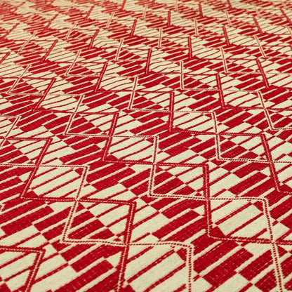 Red Colour Stripe Geometric Pattern Chenille Upholstery Fabric JO-1208 - Roman Blinds