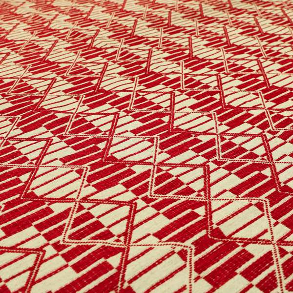 Red Colour Stripe Geometric Pattern Chenille Upholstery Fabric JO-1208 - Made To Measure Curtains