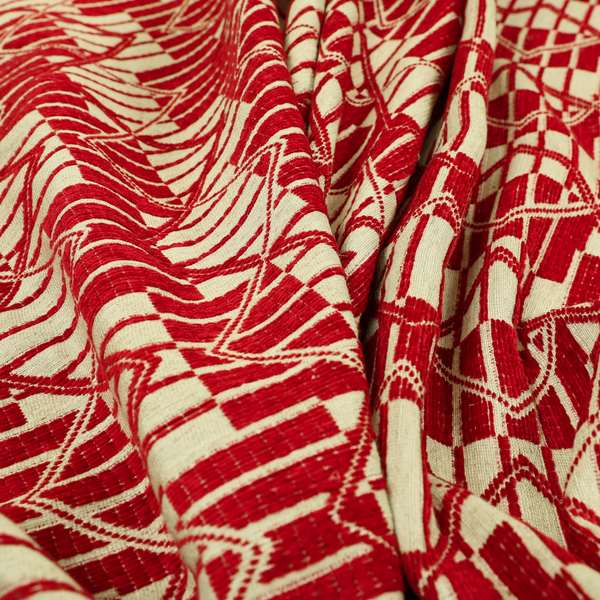 Red Colour Stripe Geometric Pattern Chenille Upholstery Fabric JO-1208