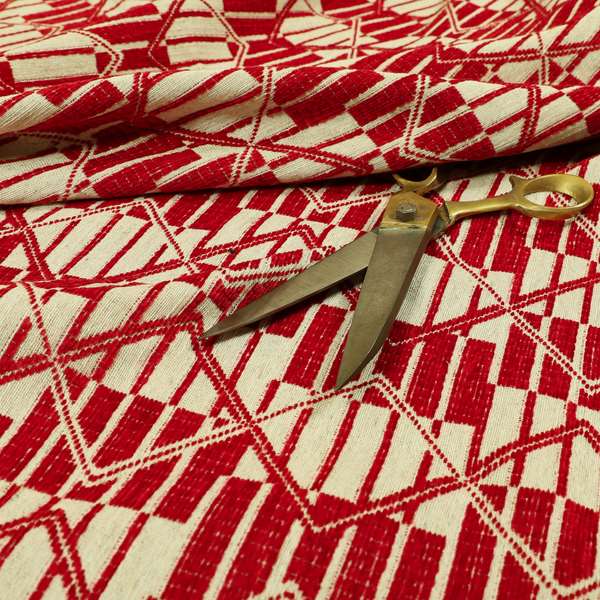 Red Colour Stripe Geometric Pattern Chenille Upholstery Fabric JO-1208 - Made To Measure Curtains