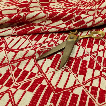 Red Colour Stripe Geometric Pattern Chenille Upholstery Fabric JO-1208 - Handmade Cushions