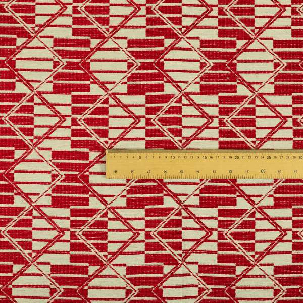 Red Colour Stripe Geometric Pattern Chenille Upholstery Fabric JO-1208 - Handmade Cushions