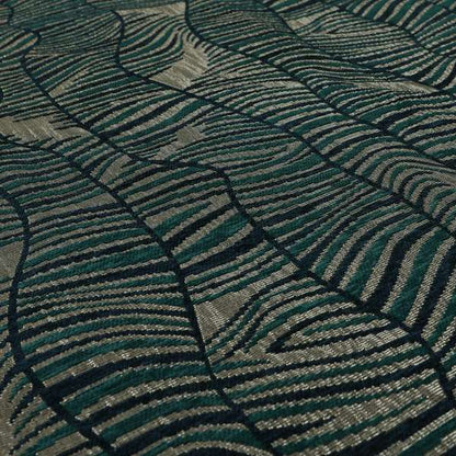 Wave Stripe Abstract Pattern Silver Blue Colour Chenille Upholstery Fabric JO-1209 - Roman Blinds