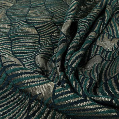 Wave Stripe Abstract Pattern Silver Blue Colour Chenille Upholstery Fabric JO-1209 - Made To Measure Curtains