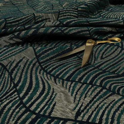 Wave Stripe Abstract Pattern Silver Blue Colour Chenille Upholstery Fabric JO-1209 - Made To Measure Curtains