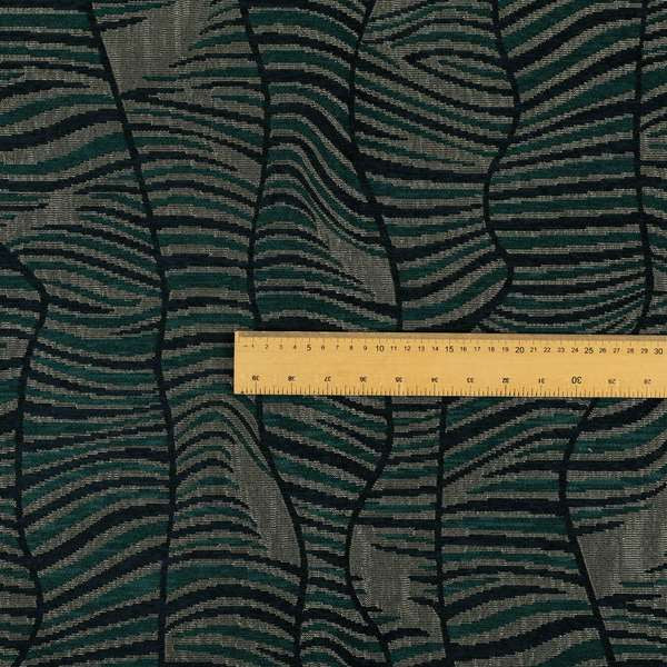 Wave Stripe Abstract Pattern Silver Blue Colour Chenille Upholstery Fabric JO-1209 - Roman Blinds