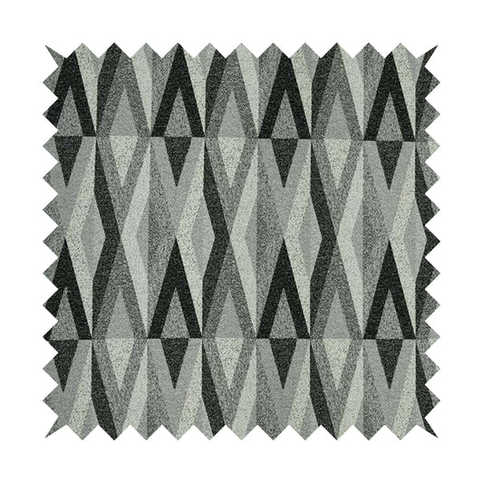Saphira Black Grey Geometric Chevron Pattern Soft Chenille Upholstery Fabric JO-121