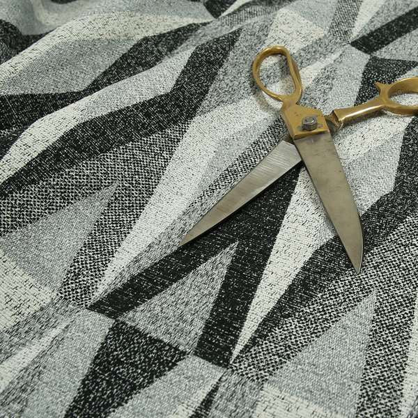 Saphira Black Grey Geometric Chevron Pattern Soft Chenille Upholstery Fabric JO-121 - Roman Blinds