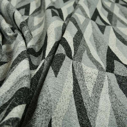 Saphira Black Grey Geometric Chevron Pattern Soft Chenille Upholstery Fabric JO-121 - Roman Blinds