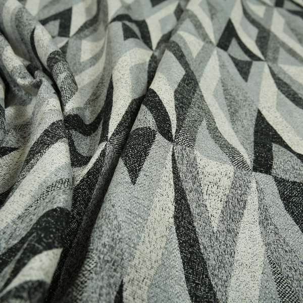 Saphira Black Grey Geometric Chevron Pattern Soft Chenille Upholstery Fabric JO-121 - Made To Measure Curtains