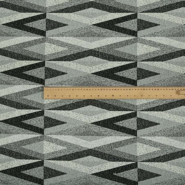 Saphira Black Grey Geometric Chevron Pattern Soft Chenille Upholstery Fabric JO-121 - Roman Blinds