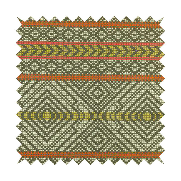 Horizontal Striped Geometric Pattern Brown White Orange Pink Red Colour Upholstery Fabric JO-1211 - Roman Blinds