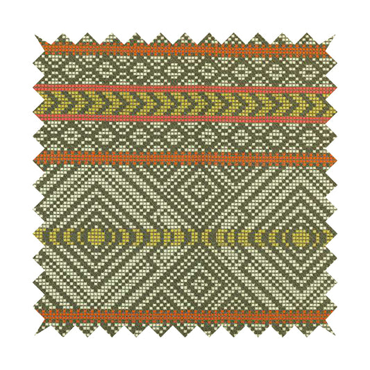 Horizontal Striped Geometric Pattern Brown White Orange Pink Red Colour Upholstery Fabric JO-1211