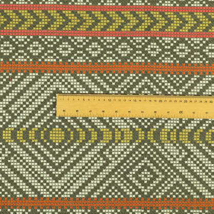 Horizontal Striped Geometric Pattern Brown White Orange Pink Red Colour Upholstery Fabric JO-1211